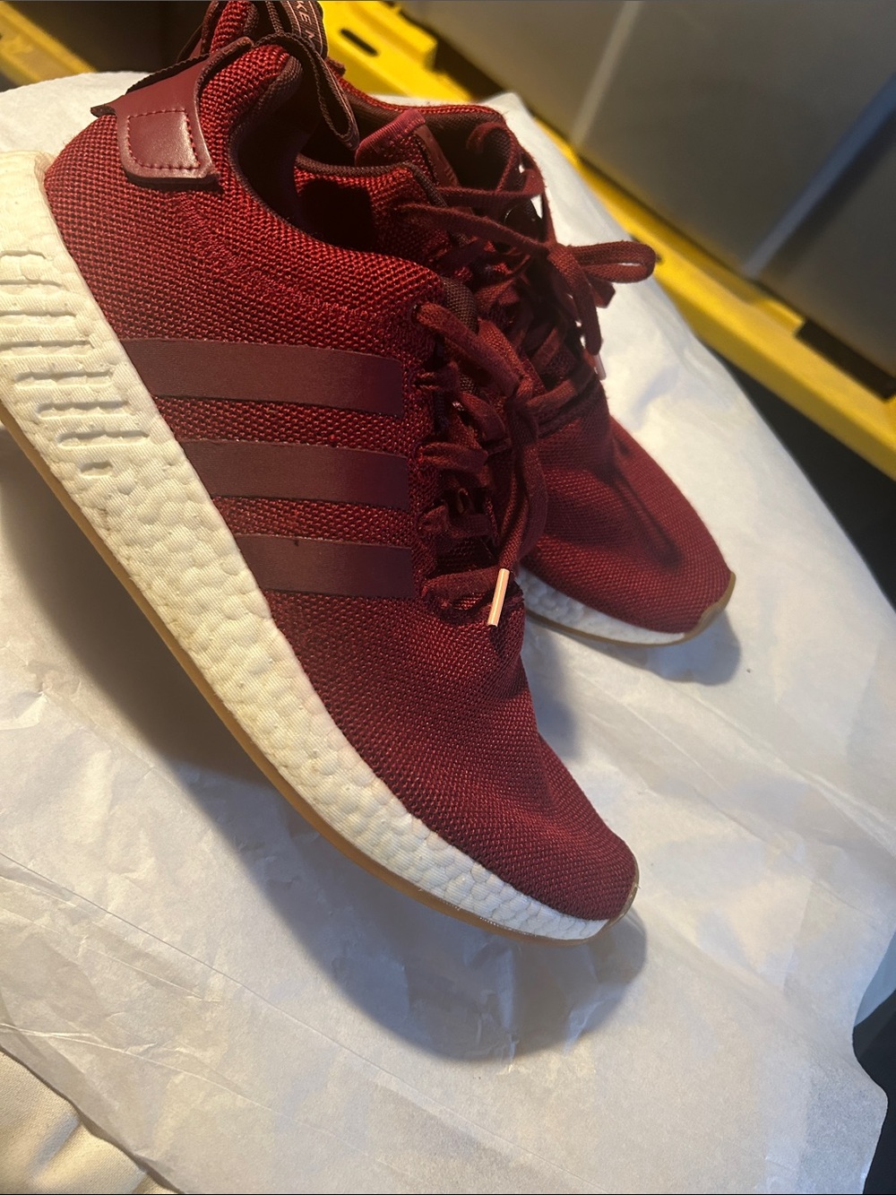 adidas Women's Burgundy Mesh Sneakers with White Boost Midsole